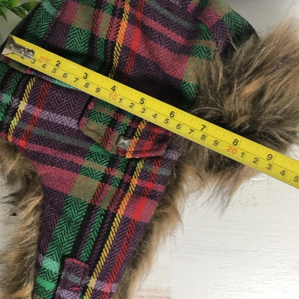 Plaid Bomber Faux Fur Hat Snow Ski Cold Weather Headwear Multi Color Plaid Hat - Picture 15 of 16